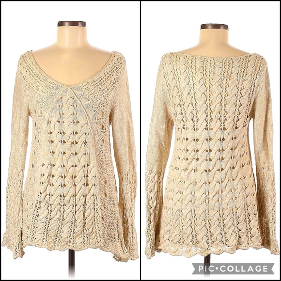 Free People Sweaters - Free People Crochet Cable Wide Knit Bell Sleeve Sweater